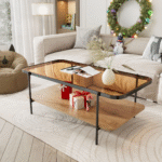 Solara Nesting Modern Glass Coffee Table With 2 Shelves,Center Table With Brown Glass Top And Metal Leg For Living Room