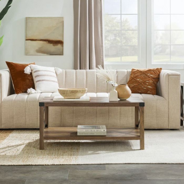 NovaBloom Designer Coffee Table With Open Storage Shelf, Elegant Wooden Texture And Strong Build - Image 2