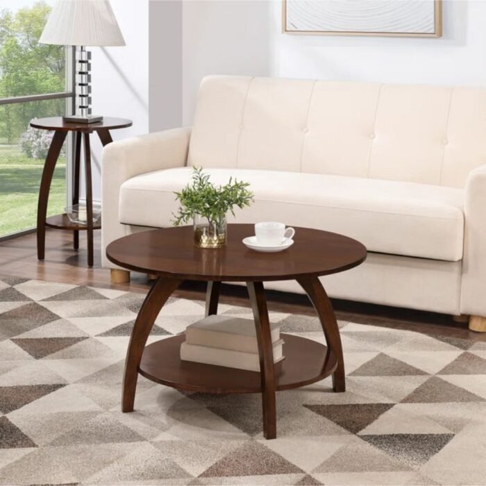 LoomEdge Elegant Round Coffee Table With Lower Storage Shelf, Polished Top And Modern Aesthetic Design - Image 2