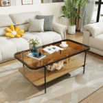 Solara Nesting Modern Glass Coffee Table With 2 Shelves,Center Table With Brown Glass Top And Metal Leg For Living Room - Image 2