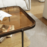 Solara Nesting Modern Glass Coffee Table With 2 Shelves,Center Table With Brown Glass Top And Metal Leg For Living Room - Image 5