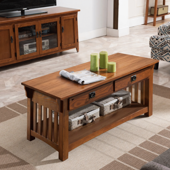 MetroSphere Solid Wood Coffee Table In Medium Oak - Image 2