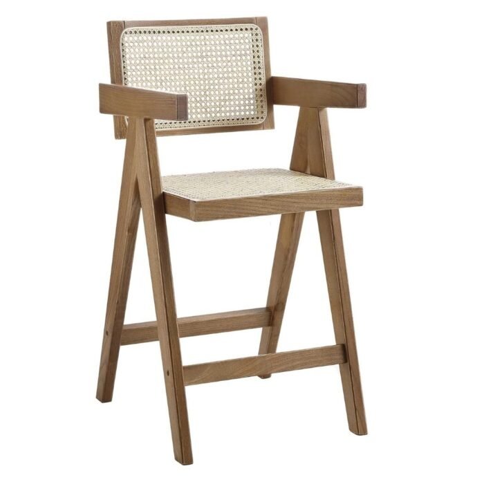 Walnut Cane Rattan Solid Beech Wood Counter Stool - Image 3