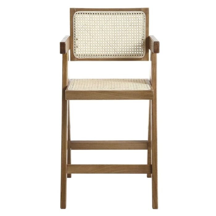 Walnut Cane Rattan Solid Beech Wood Counter Stool - Image 4
