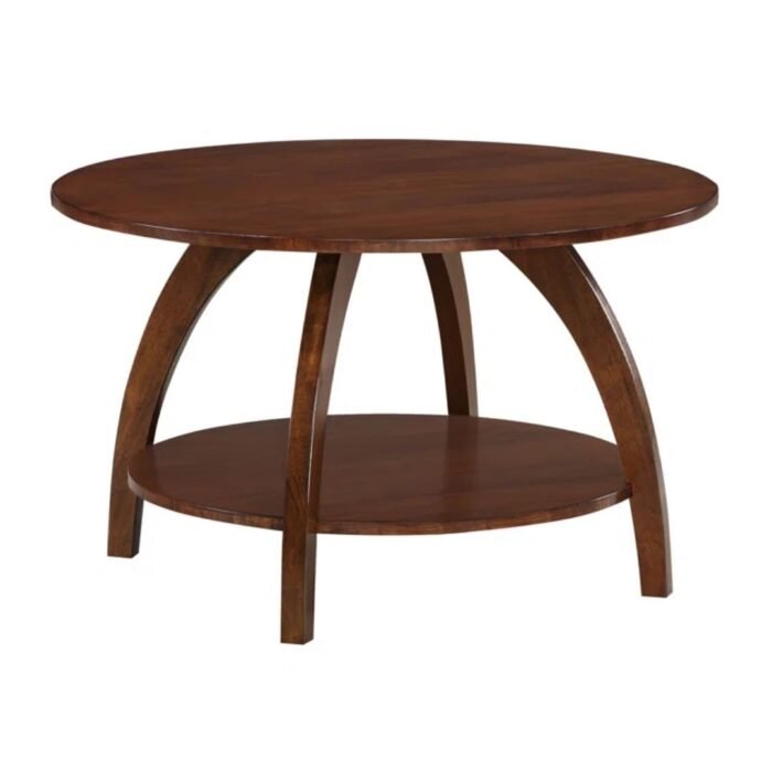 LoomEdge Elegant Round Coffee Table With Lower Storage Shelf, Polished Top And Modern Aesthetic Design - Image 3