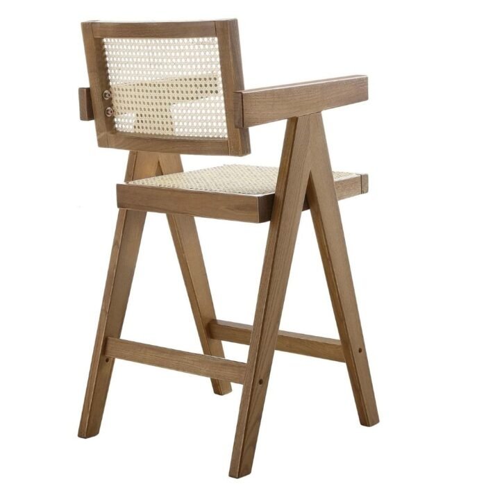 Walnut Cane Rattan Solid Beech Wood Counter Stool - Image 5