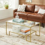 Prismora 39.4" W Rectangle Glass Top Coffee Table with Storage - Image 2