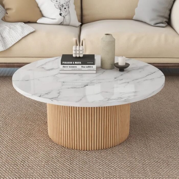 Ethereal Aura Marbled Wood Round Coffee Table - Image 3