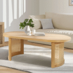 Zenora Luxe 48" Oval Solid White Oak Rattan Coffee Table - Image 3