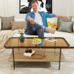 Solara Nesting Modern Glass Coffee Table With 2 Shelves,Center Table With Brown Glass Top And Metal Leg For Living Room - Image 6