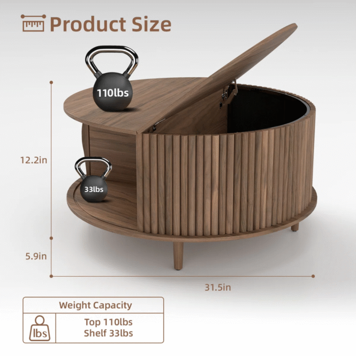 EchoForm Modern Round Coffee Table With Storage - Image 6