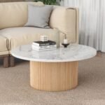Ethereal Aura Marbled Wood Round Coffee Table