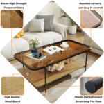 Solara Nesting Modern Glass Coffee Table With 2 Shelves,Center Table With Brown Glass Top And Metal Leg For Living Room - Image 8
