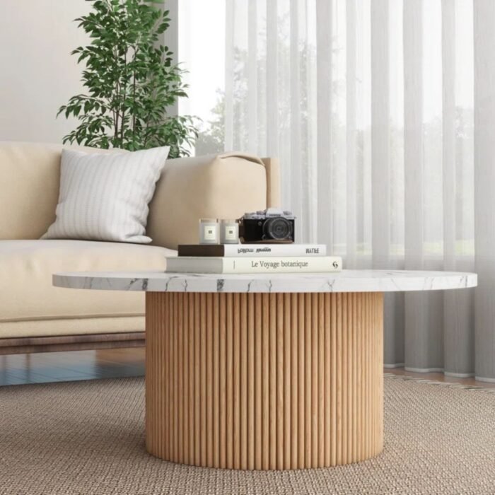 Ethereal Aura Marbled Wood Round Coffee Table - Image 2