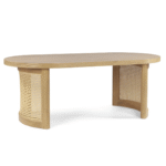 Zenora Luxe 48" Oval Solid White Oak Rattan Coffee Table - Image 7