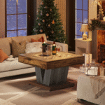 AuricNest Rustic Solid Wood Square Coffee Table with Vintage Charm - Image 2