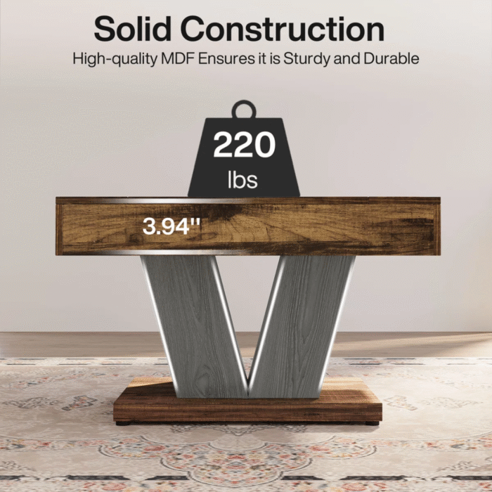 AuricNest Rustic Solid Wood Square Coffee Table with Vintage Charm - Image 5