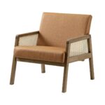 Leather Light Walnut Frame Rattan Armchair - Image 4