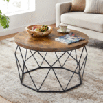 RusticNova Solid Wood Coffee Table wWith Spacious Rectangular Surface, Sturdy Legs And Rustic Contemporary Living Room Design