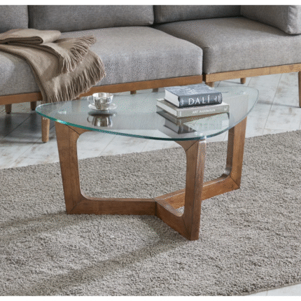 Tranquil Premium Glass Top Coffee Table With Solid Wood Frame and Elegant Contemporary Design For Living Room