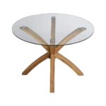 Round Glass Top Solid Wood Dining Table - Image 3