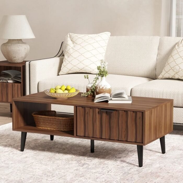 Urban Loom Coffee Table With 2 Fluted Drawers And Solid Wood Legs - Image 5