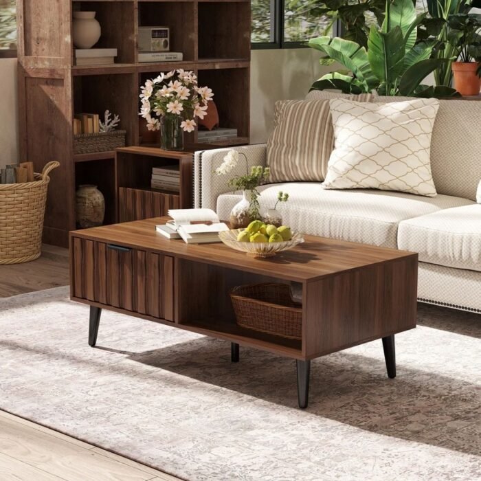 Urban Loom Coffee Table With 2 Fluted Drawers And Solid Wood Legs - Image 4