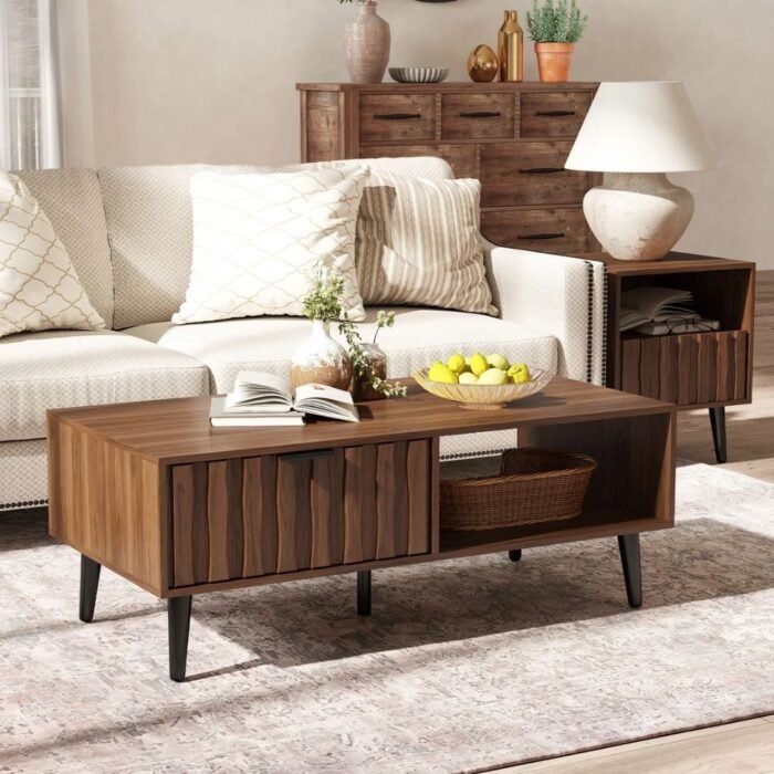 Urban Loom Coffee Table With 2 Fluted Drawers And Solid Wood Legs - Image 9