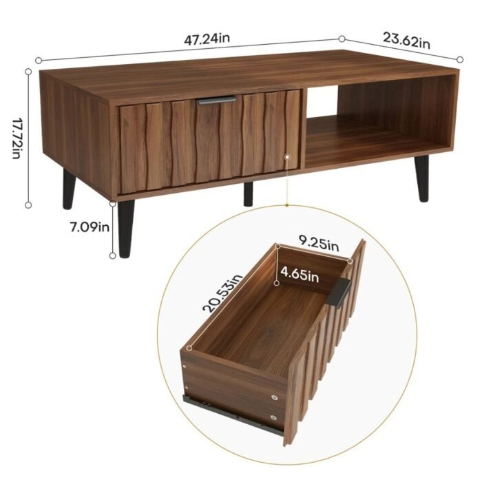 Urban Loom Coffee Table With 2 Fluted Drawers And Solid Wood Legs - Image 10