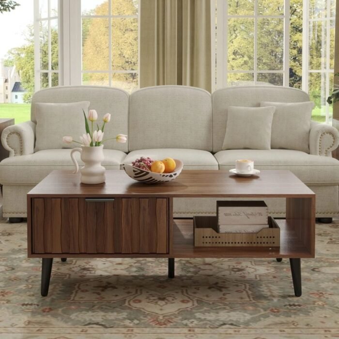 Urban Loom Coffee Table With 2 Fluted Drawers And Solid Wood Legs - Image 2