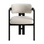 Wooden Curved Oak Frame Upholstered Chair, Champagne Velvet Black Frame - Image 2