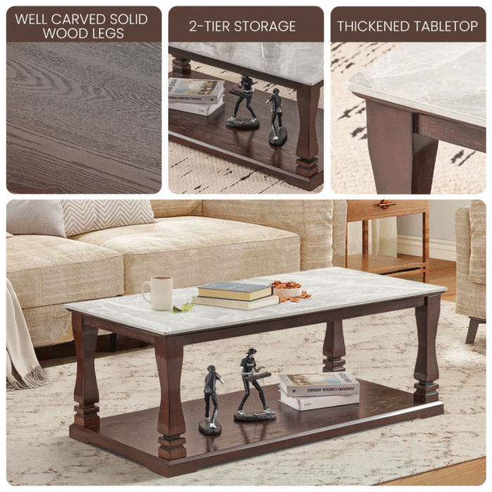 ArdenCraft Coffee Table with Storage Shelf for Living Room - Image 7