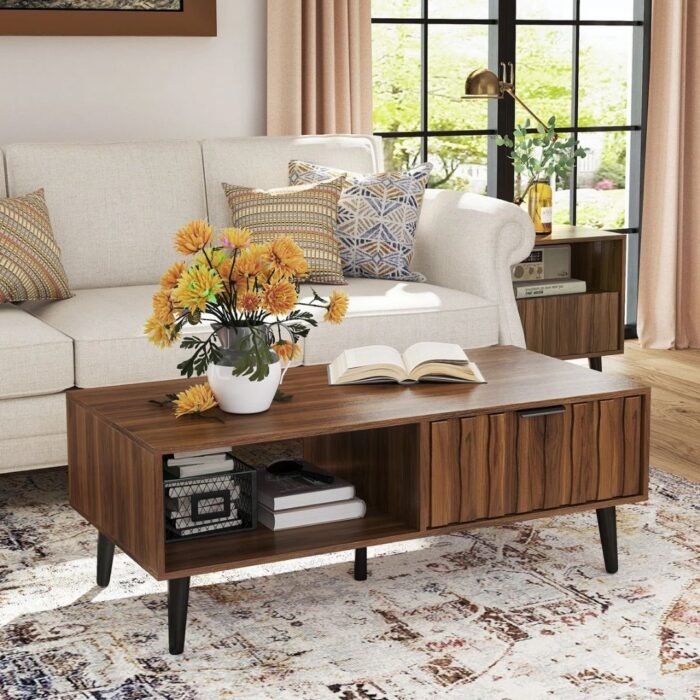 Urban Loom Coffee Table With 2 Fluted Drawers And Solid Wood Legs - Image 3