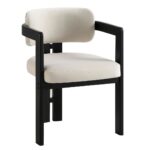 Wooden Curved Oak Frame Upholstered Chair, Champagne Velvet Black Frame - Image 3