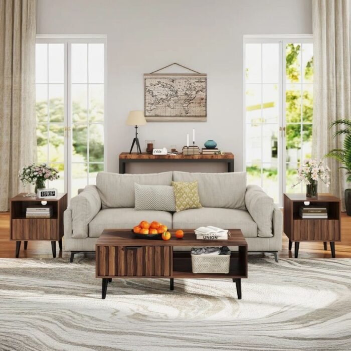 Urban Loom Coffee Table With 2 Fluted Drawers And Solid Wood Legs - Image 7
