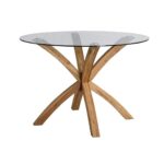 Round Glass Top Solid Wood Dining Table - Image 4