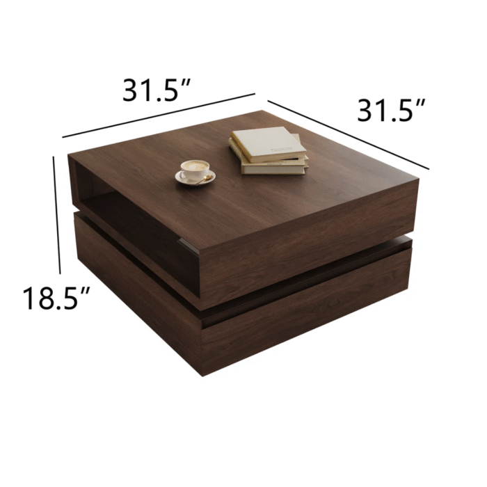 Elementra 31.5'' Square Rotatable Wood Coffee Table With Open Storage Space - Image 8