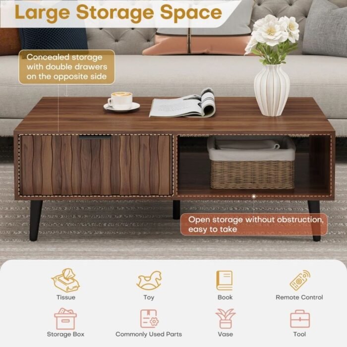 Urban Loom Coffee Table With 2 Fluted Drawers And Solid Wood Legs - Image 11