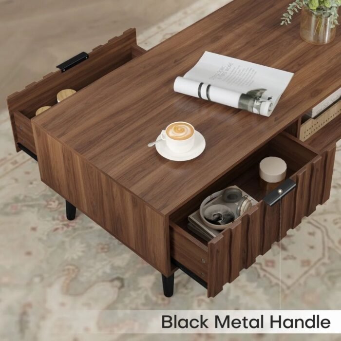 Urban Loom Coffee Table With 2 Fluted Drawers And Solid Wood Legs - Image 8