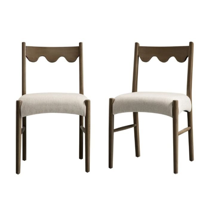 Wooden Set of 2 Dining Chairs, Oatmeal Fabric | Silver Oak Frame - Image 2