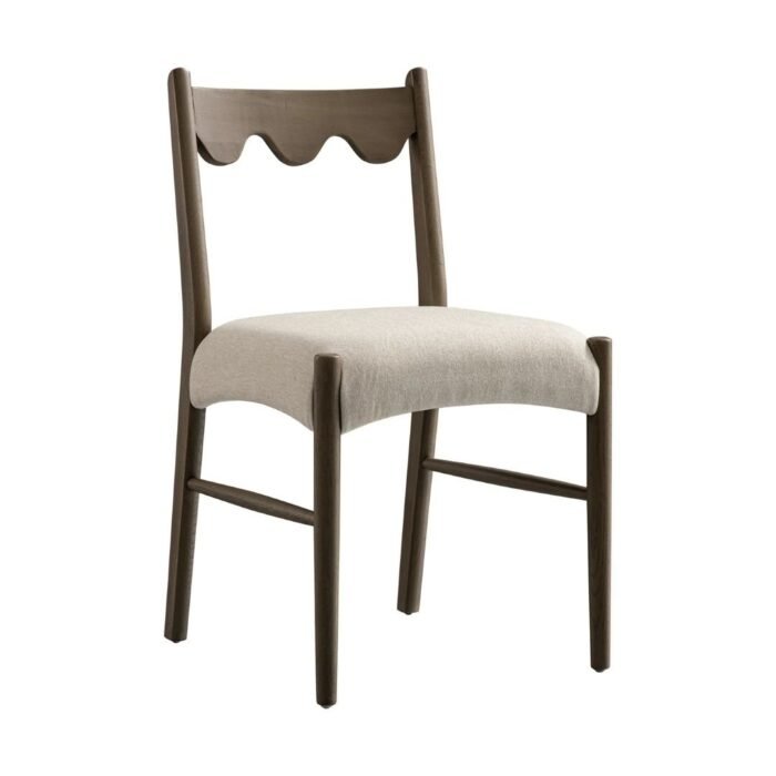 Wooden Set of 2 Dining Chairs, Oatmeal Fabric | Silver Oak Frame - Image 3