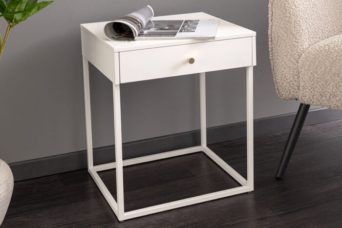 White Frame With Drawer Bedside Table - Image 1