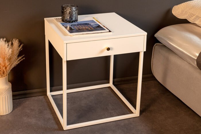 White Frame With Drawer Bedside Table - Image 4