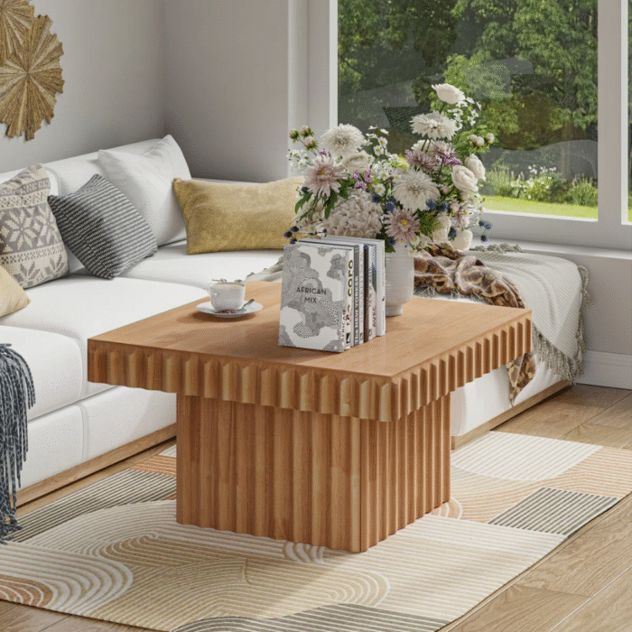MysticLoom Rustic Charm Wooden Coffee Table With Natural Texture and Strong Build - Image 3