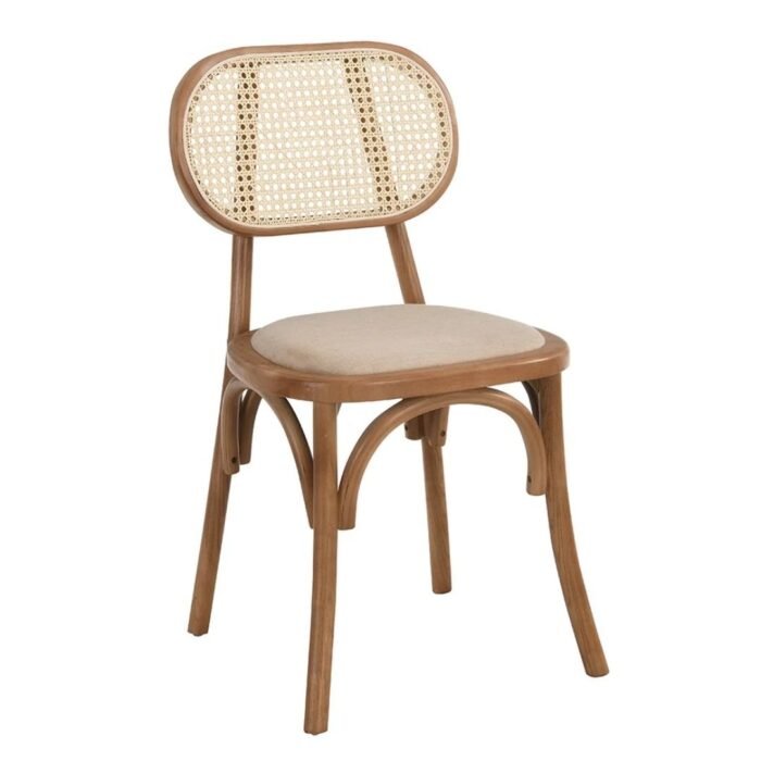 Wooden Set of 2 Cane Rattan and Upholstered Dining Chairs, Natural Colour - Image 3