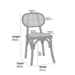 Wooden Set of 2 Cane Rattan and Upholstered Dining Chairs, Natural Colour - Image 4