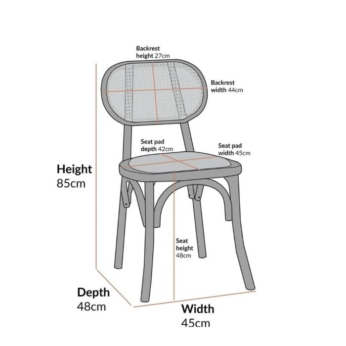 Wooden Set of 2 Cane Rattan and Upholstered Dining Chairs, Natural Colour - Image 4