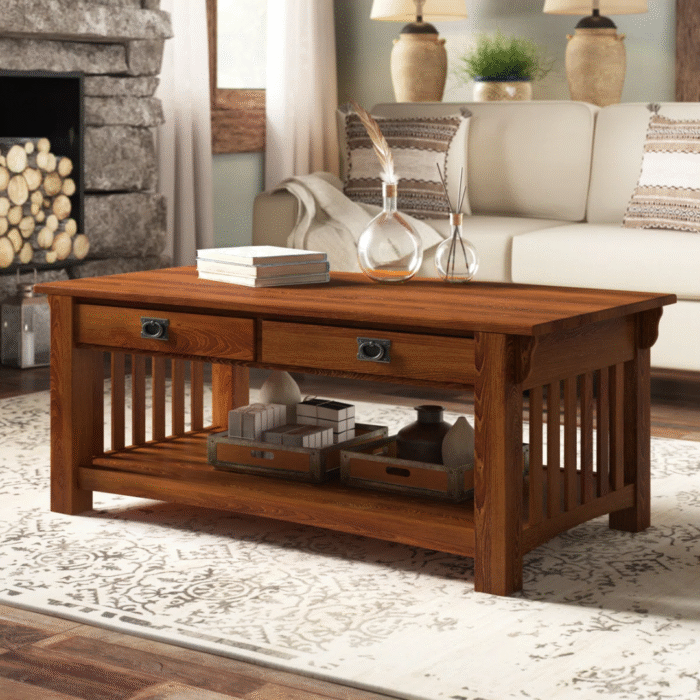 MetroSphere Solid Wood Coffee Table In Medium Oak - Image 1