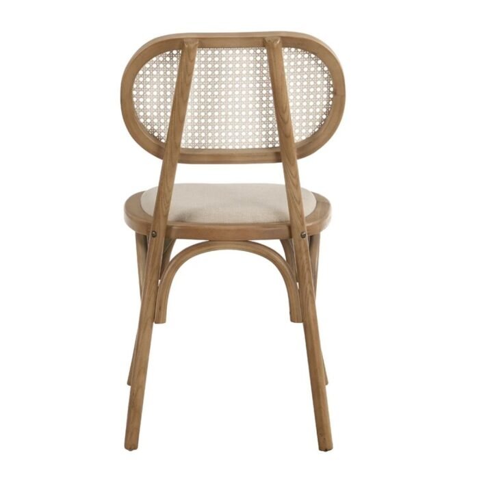 Wooden Set of 2 Cane Rattan and Upholstered Dining Chairs, Natural Colour - Image 5