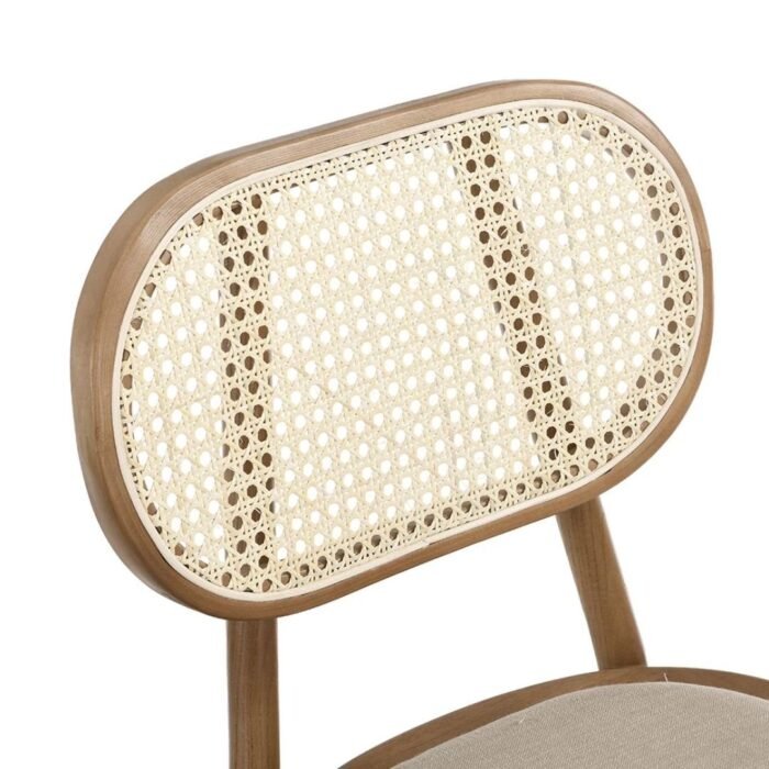 Wooden Set of 2 Cane Rattan and Upholstered Dining Chairs, Natural Colour - Image 6